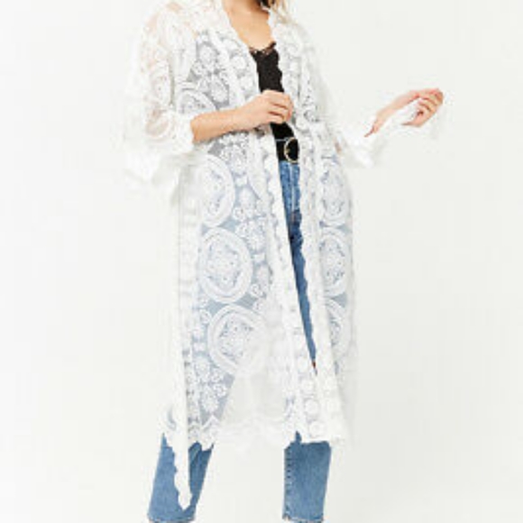 Lace mesh medallion kimono duster cover up - Picture 7 of 7